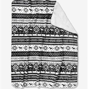 NWT PINK Fairisle Black & White Fleece Blanket
